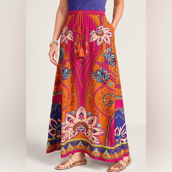 NWOT Soft Surroundings Marguerite Maxi Skirt In Bora Bora Scarf Print Medium - Picture 3 of 15